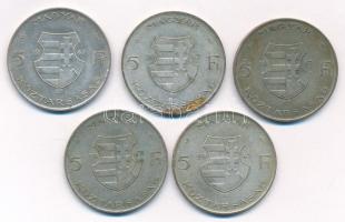 1947. 5Ft Ag "Kossuth" (5x) T:VF,F patina Adamo F8.1