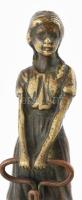 Zsebóra tartó bronz lányka szobor, márvány talapzaton, Jelzés nélkül. 16 cm