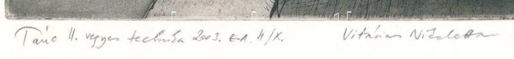 Vitárius Nikoletta (-): Tánc II., 2003. Vegyes technika (sokszorosított grafika), papír, jelzett, mű...