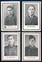 II. világháborús német (Wehrmacht) katonai halotti értesítő kártyák, 4 db, 11x7 cm / WWII German military death cards (Sterbebilder), 4 pcs