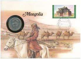 Mongólia 1980. 50M Cu-Ni felbélyegzett borítékban, bélyegzéssel, német nyelvű leírással T:XF  Mongolia 1980. 50 Möngö Cu-Ni in envelope with stamp, cancellation and a prospectus in german C:XF