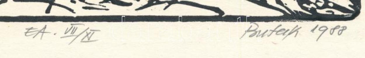 Butak András (1948-2021): Ismeretlen út, 1988. Gipszmetszet, papír, jelzett, művészpéldány EA VII./X...