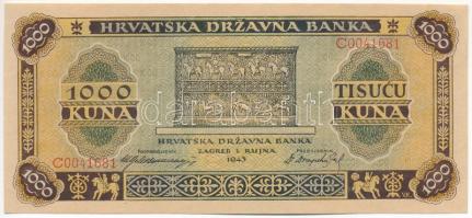 Horvátország / Független Horvát Állam 1943. 1000K T:AU,XF Croatia / Independent State of Croatia 1943. 1000 Kuna C:AU,XF Krause P#12