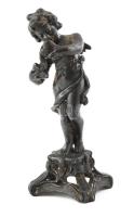 Kúpidő. Albert Kohler &amp; Cie, szecessziós ón figura. Jelzett. XIX. sz. vége. 12 cm / Cupid. Albert Kohler &amp; Cie. pewter statue. Marked. 12 cm