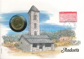 Andorra 1983. 1D felbélyegzett borítékban, bélyegzéssel, német nyelvű leírással T:UNC Andorra 1983. 1 Diner in envelope with stamp and cancellation, with German description C:UNC