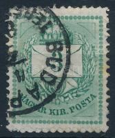 1881 Színesszámú 3kr jobb oldali koszorú mellett látványos vésetjavítás (rozsdafolt / stain)