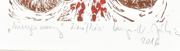 Varga-Welther Júlia (1955): Süveges asszony, 2016. Linómetszet, vegyes technika, papír, jelzett. 21×...