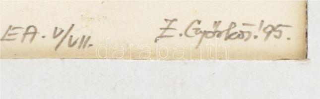 Zubovits Győrkös Erzsébet (?-): "Ősi jel II.". Fanyomat, papír, jelzett, művészpéldány E.A...