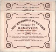 Budapest 1923. Taurus Huskereskedelmi Részvénytársaság huszonöt részvénye egyben, egyenként 1000K-ról, szárazpecséttel (2x) T:VF