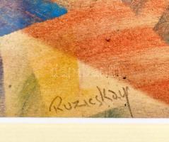 Ruzicskay György (1896-1993): Kompozíció. Vegyes technika, papír, jelzett, 9,5x19,5 cm. Dekoratív, ü...