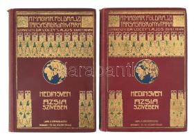 [Hedin, Sven (1865-1952)] Sven Hedin: Ázsia szívében I-II. kötet. Tízezer kilométernyi úttalan utazás. Fordította: Dr. Thirring Gusztáv. Képekkel és térképekkel. Magyar Földrajzi Társaság Könyvtára. Bp.,én., Lampel R. (Wodianer F. és Fiai) Rt., 8+214+2 p.+16 t.; 4+270+2 p. +16 t. Gazdag egészoldalas és szövegközti fekete-fehér fotókkal illusztrálva. Kiadói dúsan aranyozott egészvászon sorozatkötésben, a borítón kopásnyomokkal, a gerinceken kis szakadássokkal.