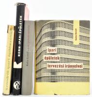 Vegyes ipari épületekkel kapcsolatos építészeti könyvtétel, 4 db:   Walter Henn: Ipari épületek. Nemzetközi példák. Bp., 1966, Műszaki.; Rados Kornél: Ipari épületek tervezése. Bp., 1967., Tankönyvkiadó.;  Rados Kornél: Ipari épületek tervezési irányelvei. Bp., 1967., Tankönyvkiadó.;  Szendrői Jenő: Ipari építészetünk. Bp., 1965, Műszaki.; Különféle kötésekben, változó állapotban.