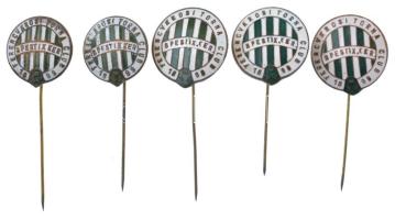 DN "Ferencvárosi Torna Club" zománcozott bronz Fradi/FTC-jelvény (5db) T:AU,XF egyiken zománchiba