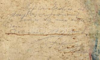 Olvashatlan jelzéssel, magyar festő, XX. sz. első fele: Napfényes utca. Olaj, karton. Hátoldalán aut...