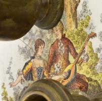 Szivar kínáló készlet, szivarvágóval. Réz, fajansz. repedéssel. 19x19 cm, m: 13 cm