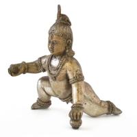 Bal Krishna figura, 12 cm Ezüstözött fém