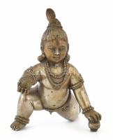 Bal Krishna figura, 12 cm Ezüstözött fém