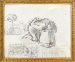 Istokovits Kálmán (1898-1990): Tanulmányrajz. Ceruza, papír. Jelezve jobbra lent. Üvegezett fakeretb...