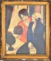 Bér R jelzéssel: Hölgyek. Olaj, karton. 36x30 cm. Dekoratív, üvegezett, sérült fakeretben