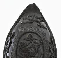 Antik kínai faragott kókuszdió pohár, h. 12 cm, kis hibával, / Chinese carved coconut glass