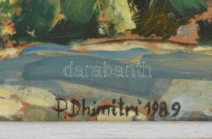P. Dhimitri jelzéssel, feltehetően bolgár festő: Hegyvidéki táj. Olaj, farost. 45x61 cm. Fakeretben