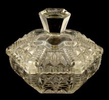 Bonbonier, formába öntött üveg, jelzés nélküli, apró karcolásokkal 12,3*11,3 cm, m:11,5 cm