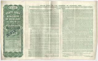 Budapest 1924. "A Magyar Királyság 1924. évi államkölcsöne" kötvény 1000$-ról, bélyegzések...
