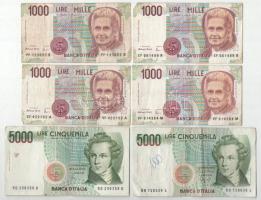 Olaszország 1985. 5000L (2x) + 1990. 1000L (4x) T:F Italy 1985. 5000 Lire (2x) + 1990. 1000 Lire (4x) C:F