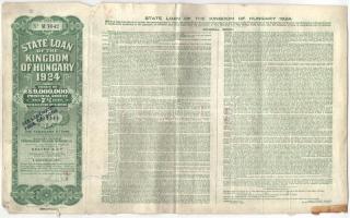 Budapest 1924. "A Magyar Királyság 1924. évi államkölcsöne" kötvény 1000$-ról, bélyegzések...