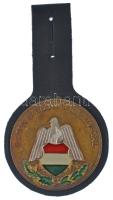 DN "Katonai Biztonsági Hivatal" részben műgyantázott, aranyozott bronz emlékérem bőr szíjra ragasztva (45mm) T:XF