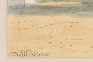 Santhó Miklós (1868-1944): Napfényes udvar, 1932. Akvarell, papír, jelzett, kartonra kasírozva. Deko...