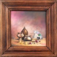 Olvashatatlan jelzéssel: Csendélet. Vegyes technika, farost. Fakeretben. 16x16 cm