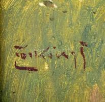 Zorkóczy Gyula (1873-1932): Hazafelé. Olaj, karton, jelzett. Dekoratív, sérült fakeretben, 25×35 cm