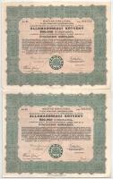 Budapest 1925. Magyar Királyság 5%-kal kamatozó Járadékkölcsön Államadóssági Kötvény 500.000K-ról (2x) + 1.000.000K-ról (2x) T:F