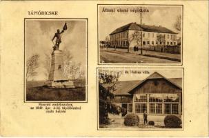 1930 Tápióbicske, Honvéd emlékszobor az 1849. ápr. 4-iki csata helyén, Állami elemi népiskola, dr. Halász villa (Rb)