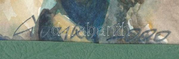 Csonka János (1947-2008), 3 db mű: Vízparti tájak és hajók. Akvarell, papír, mindegyik jelzett, pasz...