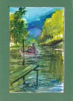 Csonka János (1947-2008), 3 db mű: Vízparti tájak és hajók. Akvarell, papír, mindegyik jelzett, pasz...