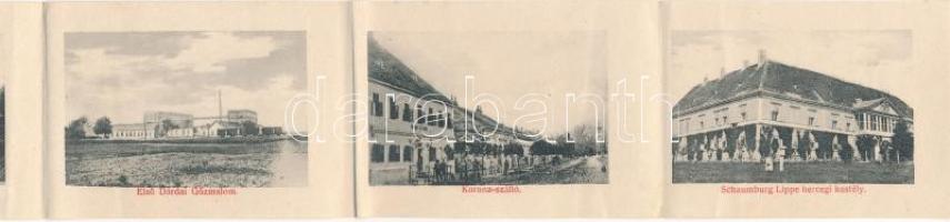 1914 Dárda, Darda; Római katolikus templom, Gyola-tó, Schaumburg Lippe hercegi kastély. Leporellólap...