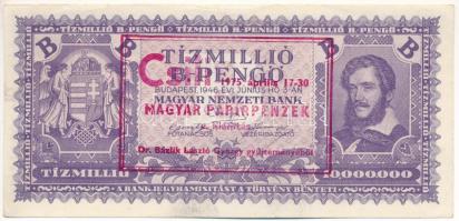 1946. 10.000.000BP &quot;Csili Magyar Papírpénzek c. kiállítás 1975. - Dr. Bázlik László György gyűjteményéből&quot; felülbélyegzéssel T:AU kis sarok- és szélhajlásokkal