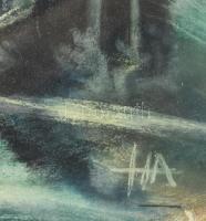 Horváth Annamária (?-): Táj. Akvarell, papír. Dekoratív, sérült, üvegezett fakeretben. 43x56 cm