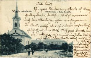 1909 Mezőtúr, Erdődy utca és katolikus templom. Kiadja Török Ignác