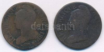 Franciaország 1795-1796. (L'An 5.) 5c bronz (2x) A és BB verdejelek T:F France 1795-1796 (L...