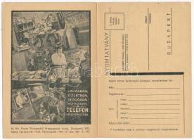 A telefon nélkülözhetetlen. M. Kir. Posta Távbeszélő Propaganda Iroda. Seidner Fotomontage - 2-részes kinyitható reklámlap / Hungarian telephone advertisement - 2-tiled folding postcard (EK)