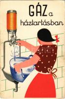 Gáz a háztartásban. Seidner litográfia / Hungarian gas advertisement card (EK)