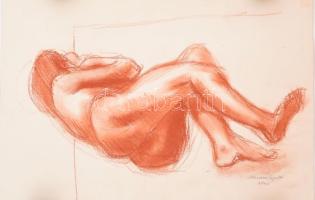 Huszár Gyula (?-): Fekvő női akt. Pasztell, papír, jelzett, felcsavarva, 30×43 cm