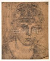 Olvashatatlan jelzéssel: Portré. Szén, papír, paszpartuban, 36,5x30 cm