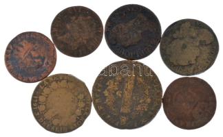 Franciaország 1771-1796. 7db-os Cu és bronz érmetétel T:F,VG France 1771-1796. 7pcs Cu and bronze coin lot C:F,VG