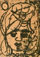 Csepeli Németh Miklós (1934-2012), kétoldalas mű: Kalapos portré . Monotípia (hátoldalán ceruza), papír, jelzett a hátoldalán, lap alján kisebb szakadással, 43,5x30 cm