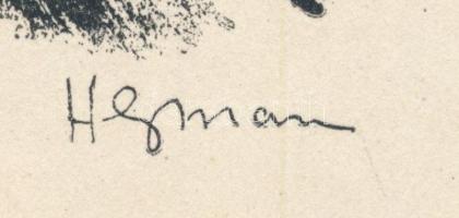 Herman Lipót (1884-1972): Szabadban. Litográfia, papír, jelzett a litográfián, 15×15 cm