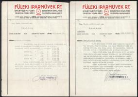 1943 Füleki Iparművek Rt. 3 db gépelt, fejléces levele, aláírásokkal